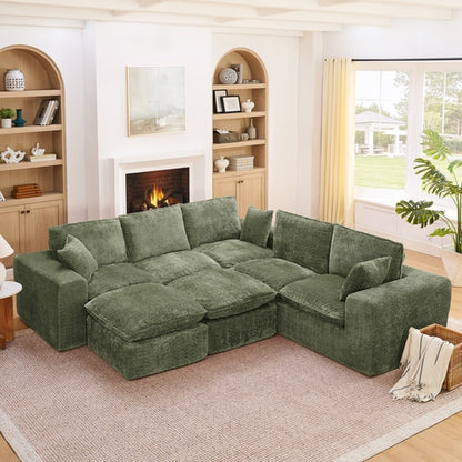Modern Boucle L-Shaped Sectional Sofa with Two Moveable Ottomans,