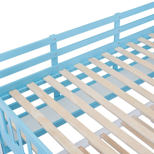 Full-Over-Full Castle Style Bunk Bed with 2 Drawers, 3 Shelves and