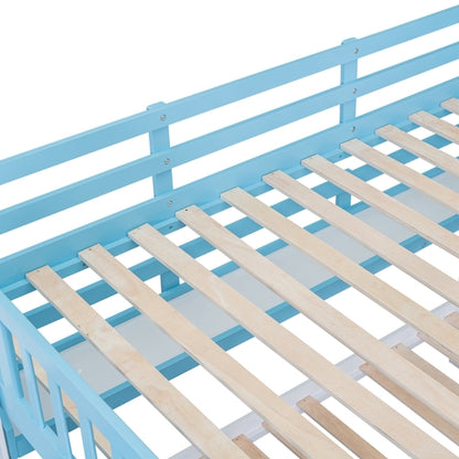 Full-Over-Full Castle Style Bunk Bed with 2 Drawers, 3 Shelves and