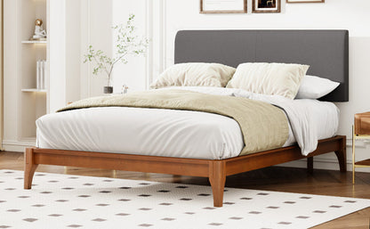 Full Size Solid Dry Bamboo Wood 12 Inch Platform Bed, with Gray Curved