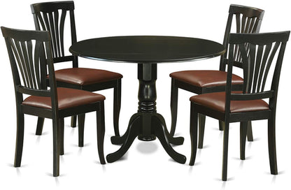 5-Piece Drop Leaf Dining Table Set Black Faux Leather