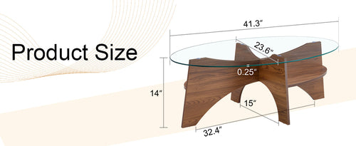Oval Glass Coffee Table – 41.3" Modern Tempered Glass Table,