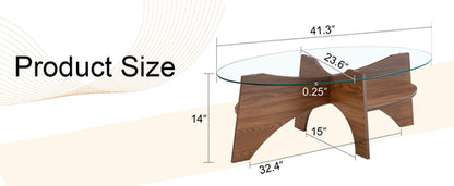 Oval Glass Coffee Table – 41.3" Modern Tempered Glass Table,