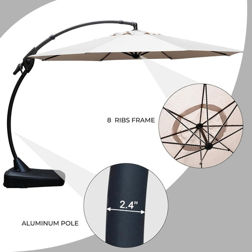 11ft Cantilever Umbrella With Base Champagne Aluminum Outdoor Patio