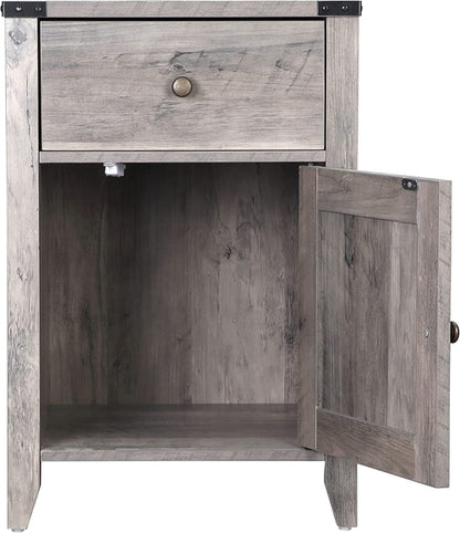 Barnwood Rustic Nightstand With X Shaped Barn Doors Grey