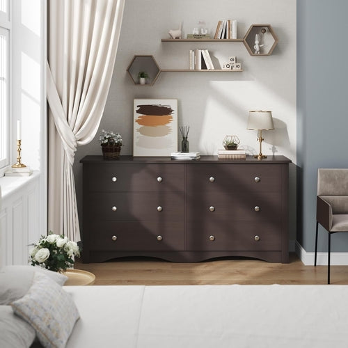6 Drawer Dresser And TV Stand For 65 Inch TV Brown