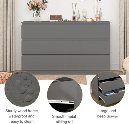 Grey 6 Drawer Dresser for Bedroom Modern Wood Storage