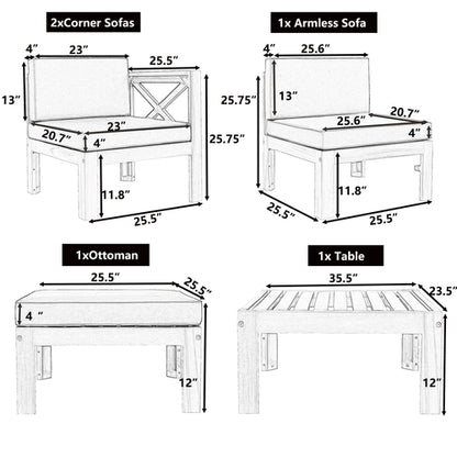 Outdoor Backyard Patio Wood 5-Piece Sectional Sofa Seating Group Set