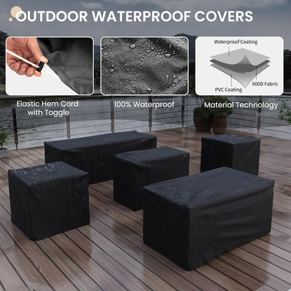 5 Piece Wicker Patio Furniture Set With Fire Pit Table Grey