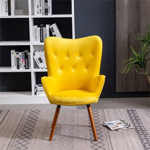 Yellow Velvet Tufted Accent Chair Compact Size Living Room