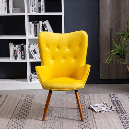 Yellow Velvet Tufted Accent Chair Compact Size Living Room