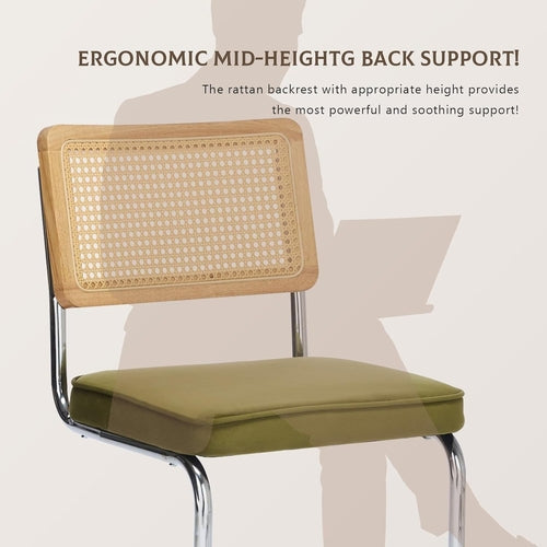Rattan Dining Chairs Set of 2,Upholstered Mid-Century Modern Dining