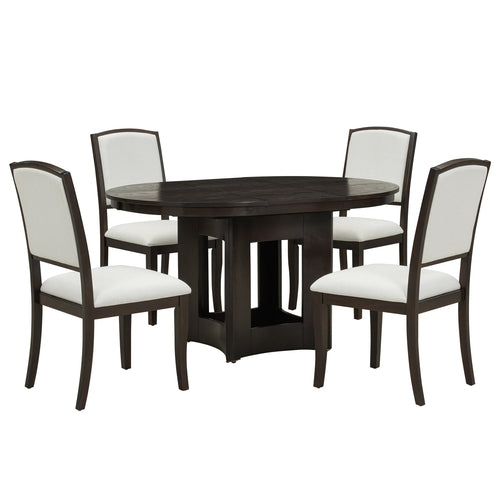 Farmhouse Extendable Round Dining Table Set for 4, 5-Piece Kitchen