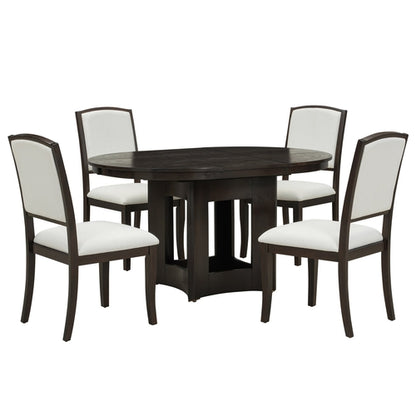 Farmhouse Extendable Round Dining Table Set for 4, 5-Piece Kitchen