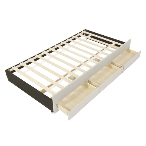 Upholstered Platform Bed with Trundle and 3 Drawers, Linen Fabric