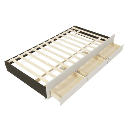 Upholstered Platform Bed with Trundle and 3 Drawers, Linen Fabric