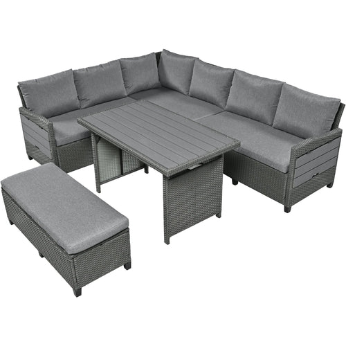 5-Piece Outdoor Patio Rattan Sofa Set, Sectional PE Wicker L-Shaped