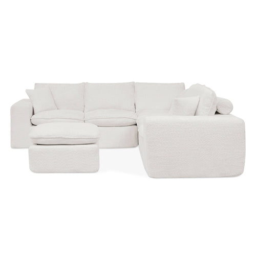 Modern Boucle L-Shaped Sectional Sofa with Two Moveable Ottomans,