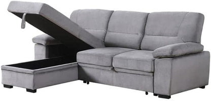 Gray Velvet Reversible Sleeper Sectional Sofa With Storage
