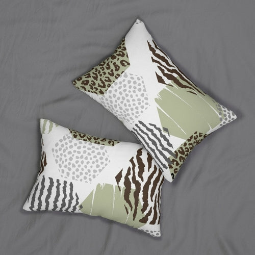 Decorative Lumbar Throw Pillow - Pastel Brown and Green Geometric