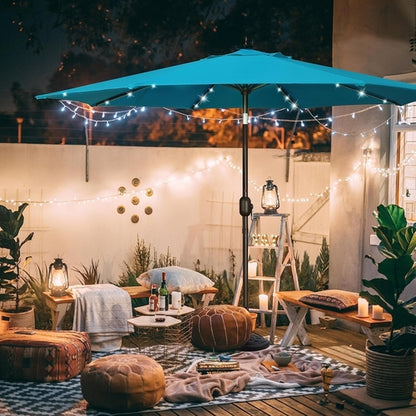 9 Ft Solar LED Patio Umbrella With Tilt And Crank Cerulean