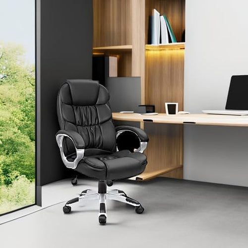 Black PU Leather Office Chair With Adjustable Height And Lumbar