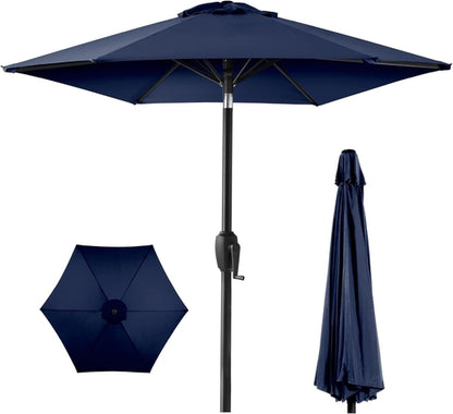 7.5ft Navy Patio Umbrella Tilt Crank Steel Pole Outdoor