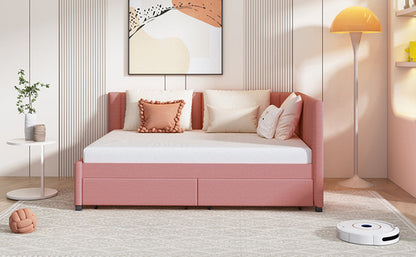 Upholstered Daybed with 2 Storage Drawers Sofa Bed Frame, Linen Fabric