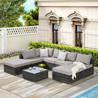 8 Piece Outdoor Patio Sectional Sofa Set – Wicker Conversation Set