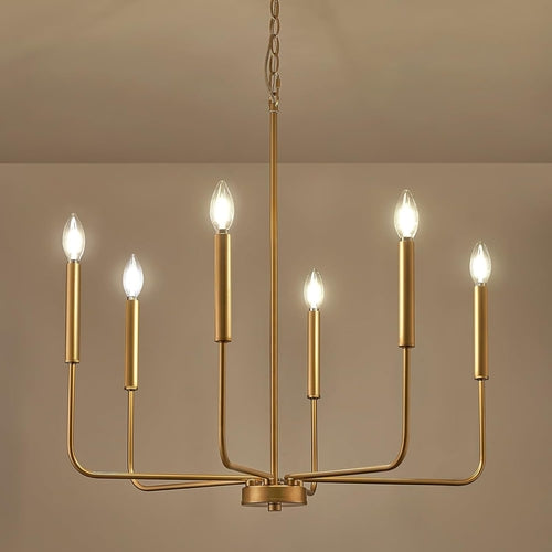 Gold 6 Light Candle Chandelier For Dining Room Modern
