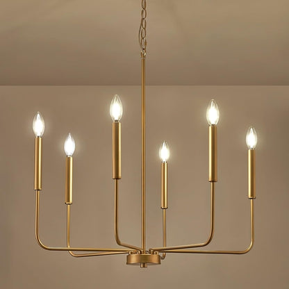 Gold 6 Light Candle Chandelier For Dining Room Modern