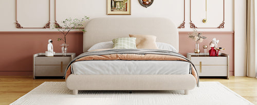Teddy Fleece Upholstered Platform Bed with Thick Fabric, Solid Frame