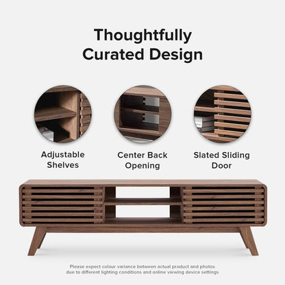 59 Inch Walnut TV Stand Mid Century Modern Console