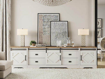 98.4 Inch Wide TV Stand Antique White For Living Room