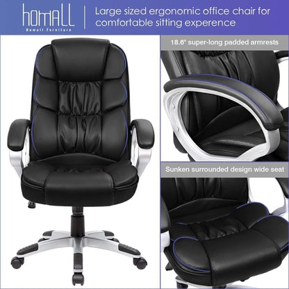 Black PU Leather Office Chair With Adjustable Height And Lumbar