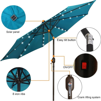 9 Ft Solar LED Patio Umbrella With Tilt And Crank Cerulean