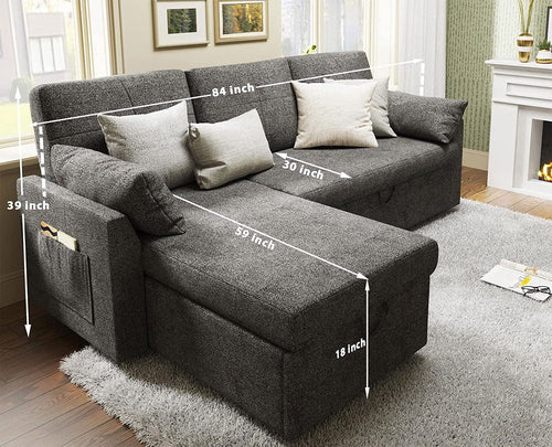 Gray Sectional Sleeper Sofa With Storage Chaise Bed