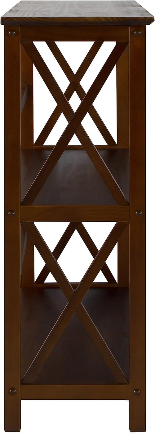 Shelf Bookcase With X Design Three Shelf Storage For Books