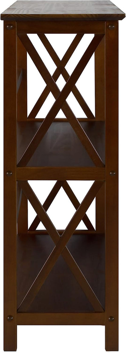 Shelf Bookcase With X Design Three Shelf Storage For Books