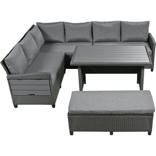 5-Piece Outdoor Patio Rattan Sofa Set, Sectional PE Wicker L-Shaped