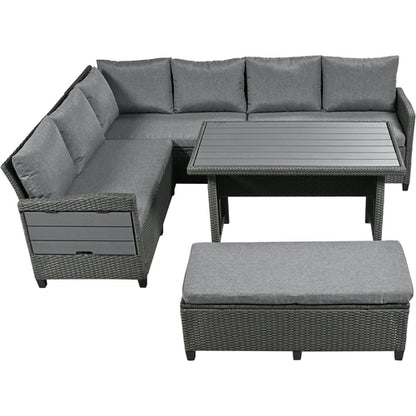 5-Piece Outdoor Patio Rattan Sofa Set, Sectional PE Wicker L-Shaped