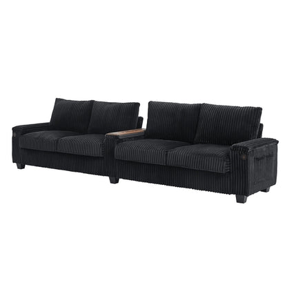 Modern 4-Seater Corduroy Sofa Couch with USB Ports, Hidden Storage and