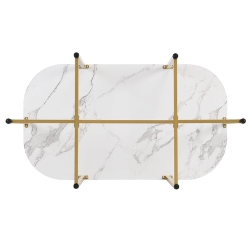 Modern 7-Piece Dining Table Set with Faux Marble Compact 55Inch