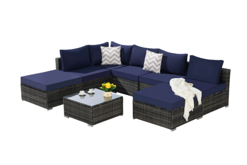 8 Piece Outdoor Patio Sectional Sofa Set – Wicker Conversation Set
