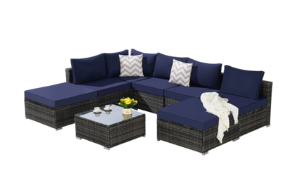 8 Piece Outdoor Patio Sectional Sofa Set – Wicker Conversation Set