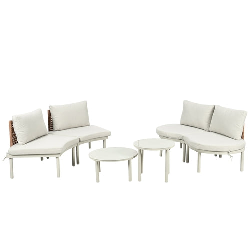 6-Piece Patio Sofa Furniture Set, Half Moon Outdoor Sectional Sofa