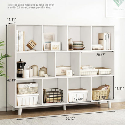 Open Cube Low Bookcase 3 Tier Freestanding White Bookshelf