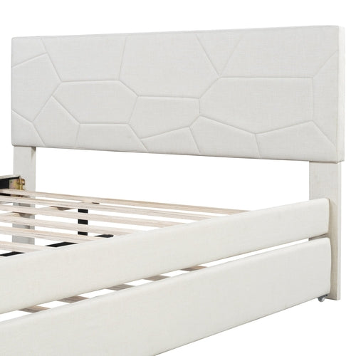Queen Size Upholstered Platform Bed with Brick Pattern Headboard and