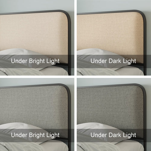 Modern Metal Bed Frame with Upholstered Curved Headboard and