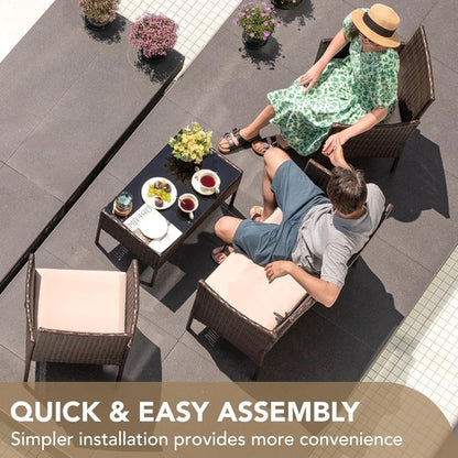 4 Piece PE Rattan Patio Furniture Set With Beige Cushions